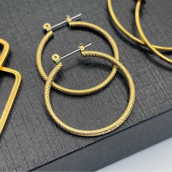 Golden Hoop Earring Lot Bundle 3 pairs - Picture 3 of 6